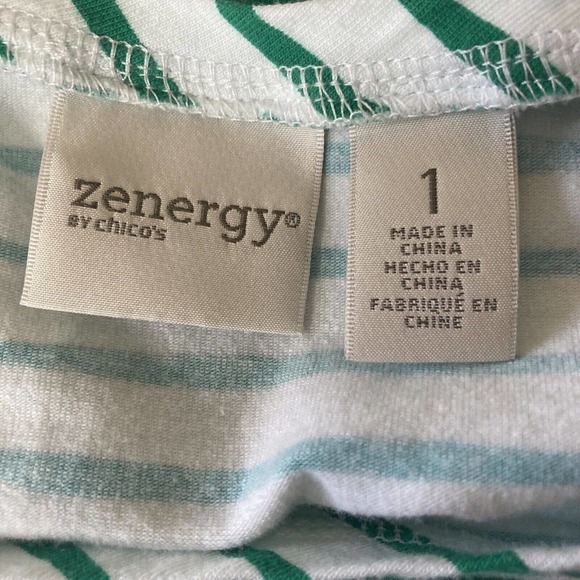 Zenergy by Chicos Shirt Womens‎ Size Medium Striped Sand Sun And Fun Tee - Picture 9 of 11